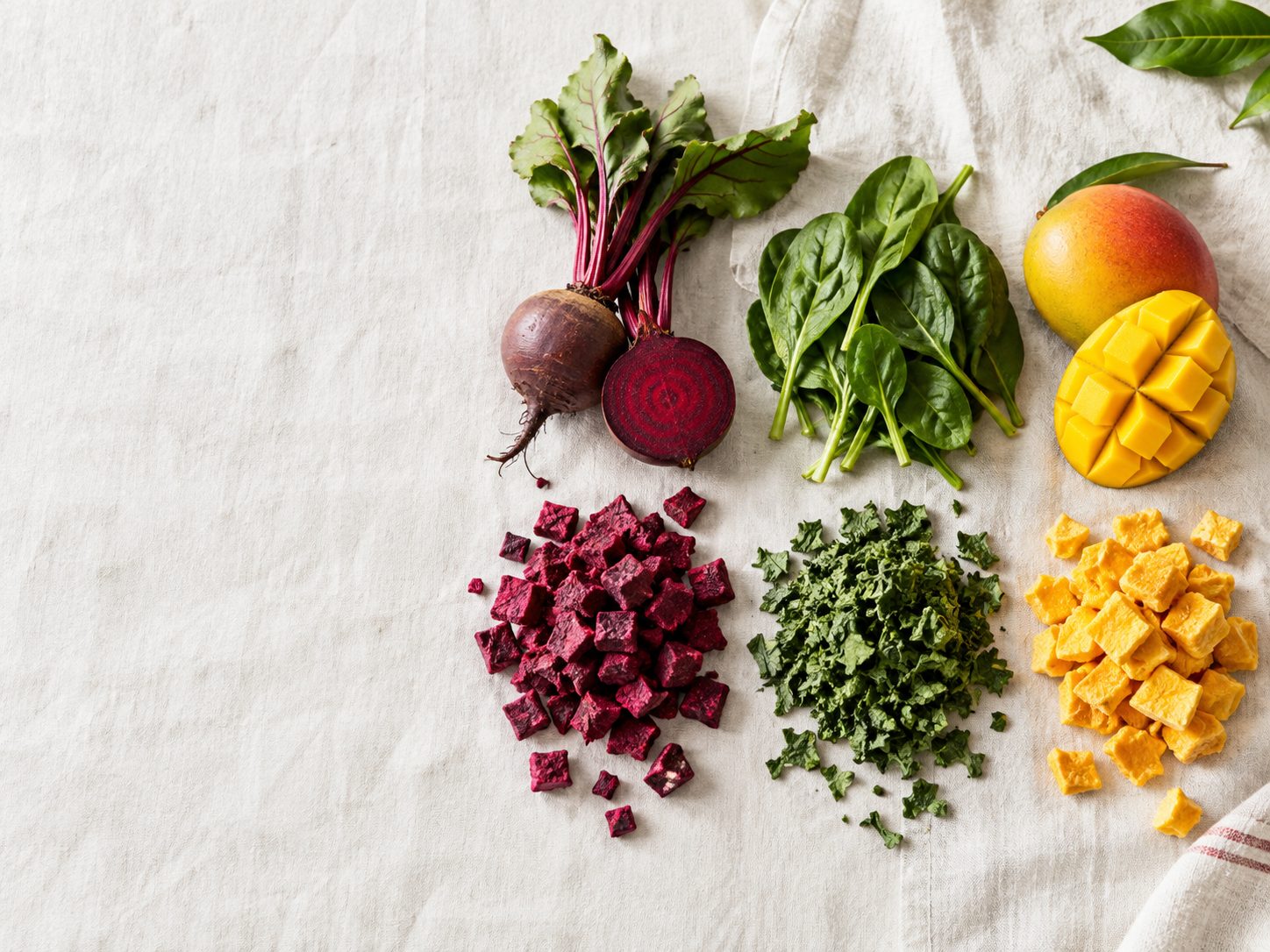 Freeze-dried beetroot, spinach and mango